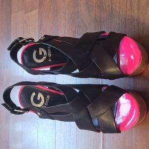 Cute black & hot pink GUESS wedges